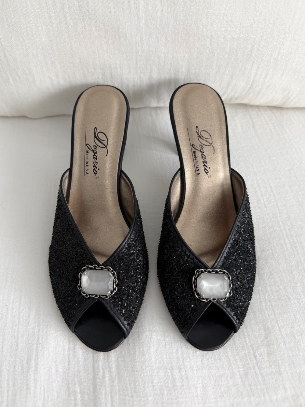 Vintage Dezario Black Bejwewled Mules